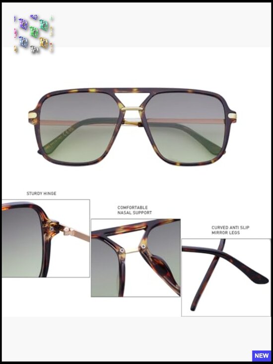 Retro Square Tinted Lens Aviator Sunglasses Trendy Unisex UV400 Protection main image 6
